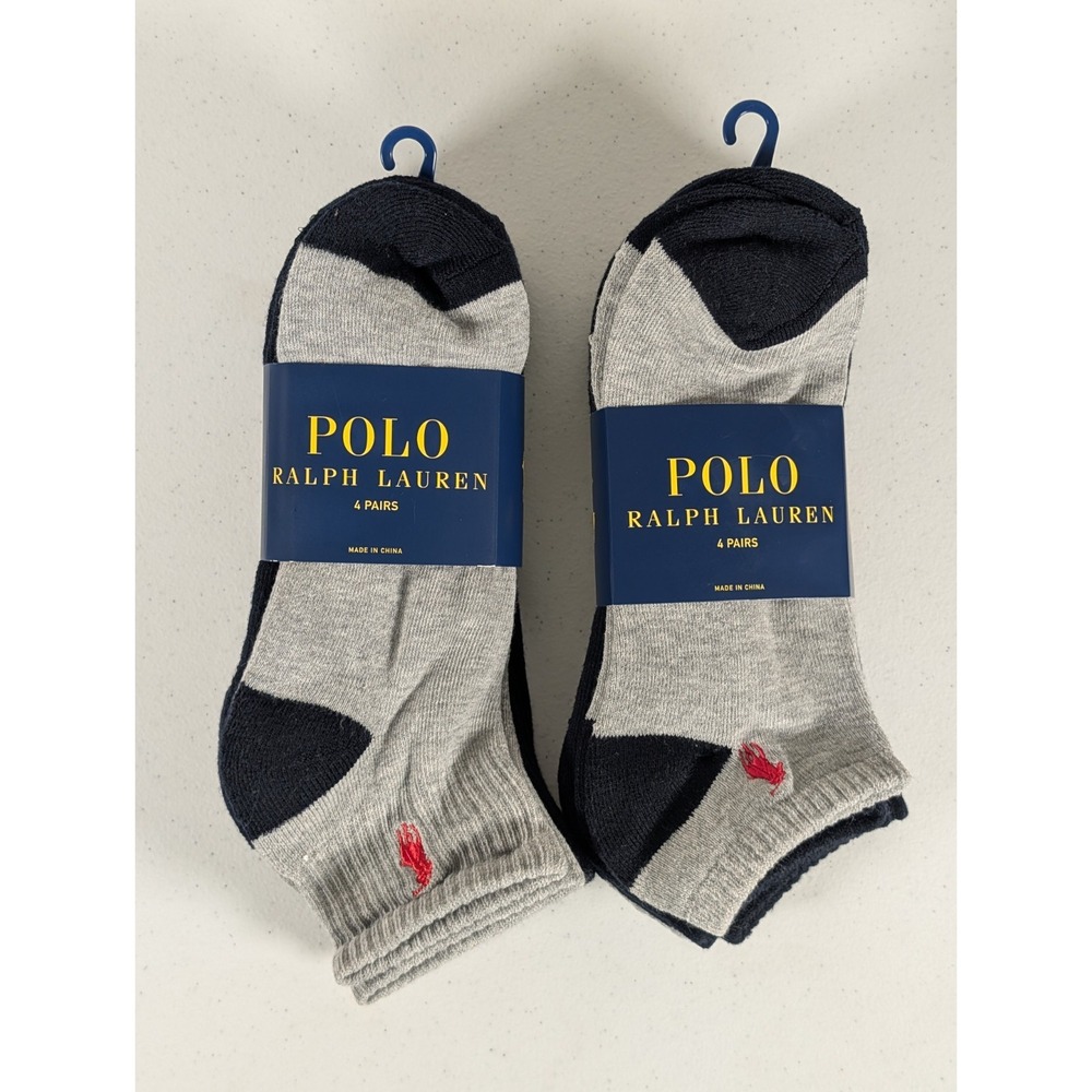 Polo Ralph Lauren Quarter Socks 8 PAIRS Gray Navy Blue Men's Shoe Sizes 6-12.5